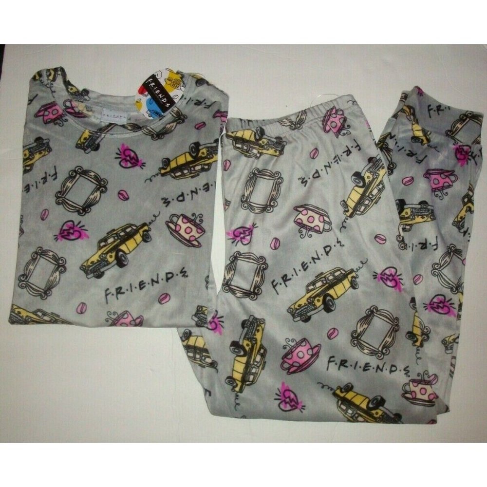 New Friends TV Show Women's Velour Long Sleeve 2 Pc Pajama Set Gray Large